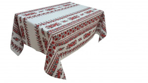Fata de masa pentru living si bucatarie CASA GINO , bumbac 100%, 150X210 cm, masa 12 persoane, model motive traditionale si trandafiri
