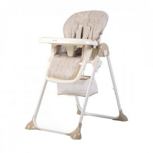 Scaun de masa premium pentru copii si bebe NOVOKIDS™ Hunny Baby, Reglabil in 6 trepte de inaltime,Pliabil , Centura de siguranta 5 puncte, Spatar reglabil in 3 trepte, Masuta detasabila, Pozitie somn, Cosulet de depozitare, Model Animalute ,Crem
