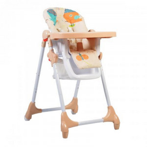 Scaun de masa premium pentru copii si bebe NOVOKIDS™ Kimchi Baby, 6 trepte de inaltime,Pliabil , Centura de siguranta 5 puncte, Spatar reglabil in 3 trepte, Masuta detasabila, Pozitie somn, Cosulet de depozitare, Roti cu frana , Crem