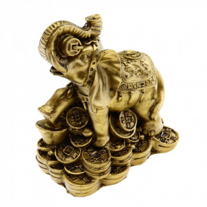 Elefant cu trompa in sus, din rasina, Feng Shui, 7.5 x 8.8 cm, Auriu