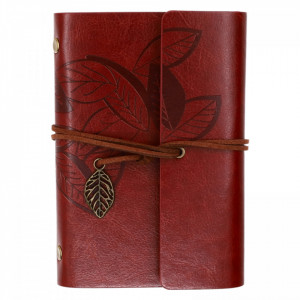 Agenta tip jurnal de calatorie, Coperta din piele ecologica, Vintage, 14.5 x 10.5 cm, Nedatata, Visiniu