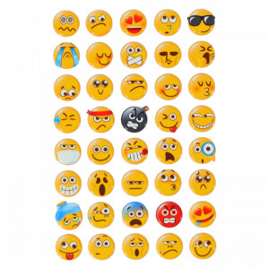 Set 40 bucati, Stickere decor, Emoji, fete amuzante, 1.4 cm, Multicolor