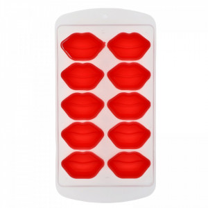 Tava pentru cuburi de gheata, din silicon, forma buze, 10 cuburi, 21.5 x 11 cm, Rosu