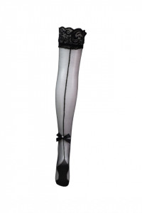 Ciorapi cu banda din dantela, model cu funda la glezna, NO2035-1, marime universala, Negru