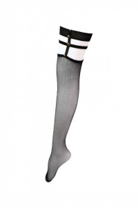 Ciorapi cu banda, cu aplicatii metalice, model plasa, Fishnet, NO2131, marime universala, Negru