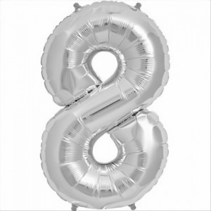 Balon din folie metalizata, 80 cm, cifra 8, Argintiu