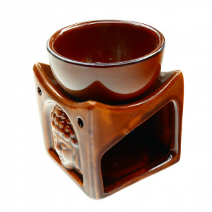 Suport pentru aromaterapie, din ceramica, difuzor pentru lumanari si uleiuri esentiale, Feng Shui, NO8388, 8.5 x 6.5 cm, Maro