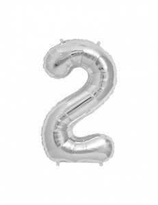 Balon din folie metalizata, 80 cm, cifra 2, Argintiu