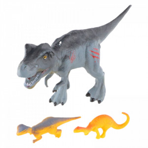 Figurina Dinozaur cu 2 pui, Tyrannosaurus, 18 cm, Gri
