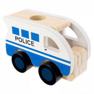 Masinuta de politie de lemn, 12.5 x 8.5 x 7 cm, Alb