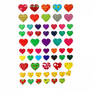 Set Sticker 3D pentru copii, Inimi, 61 piese, ALP078, 1 - 2.5 cm, Multicolor