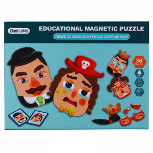 Puzzle magnetic, educational, Costumeaza persoane de carnaval, cutie de depozitare 105 piese
