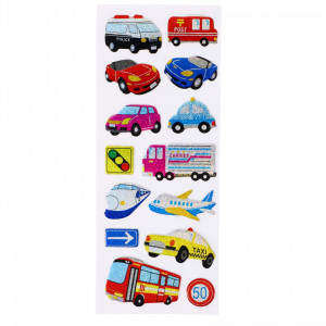 Set Sticker 3D pentru copii, Transport, 14 piese, CB455, 1.5 - 4 cm, Multicolor