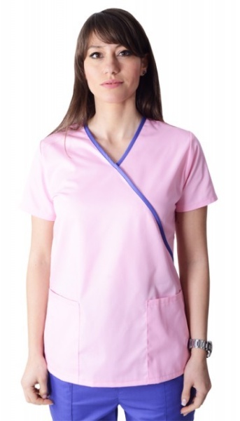Bluza medicala Y roz cu insertii mov