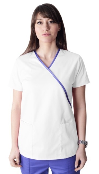 Bluza medicala Y alba cu insertii mov