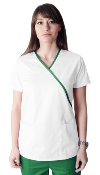 Bluza medicala Y alba cu insertii verzi