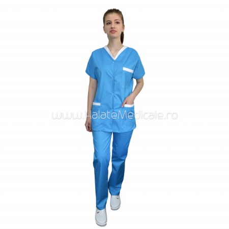 Costum medical dama turcoaz din material subtire usor elastic
