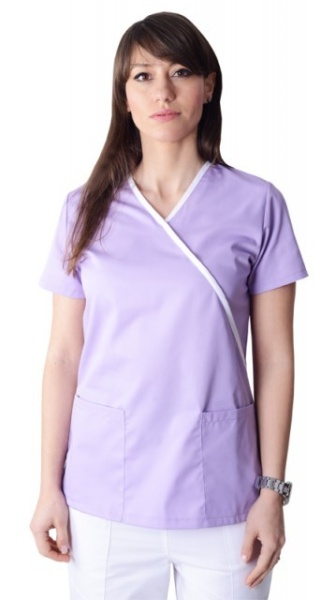 Bluza medicala Y lila cu insertii albe