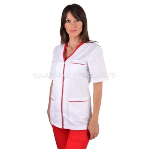 Bluza dama alba cu insertii rosii