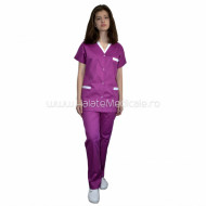 Costum medical dama violet din material subtire usor elastic