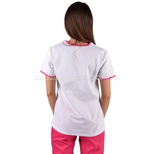 Bluza medicala cu broderie ciclam turcoaz