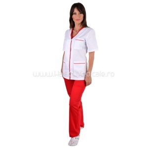 Bluza dama alba cu insertii rosii