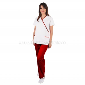Costum "Y" alb / rosu