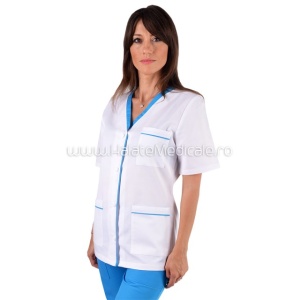 Bluza dama alba cu insertii turquoise