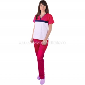 Costum ColorMIX alb/ciclam din bumbac satinat elastic
