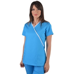 Bluza medicala Y turcoaz cu insertii albe