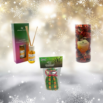 Family Christmas Pack, Aroma Difuzor + 3 Uleiuri + Reed Diffuser + Potpourri + Saculet + 2 Betisoare&Suport