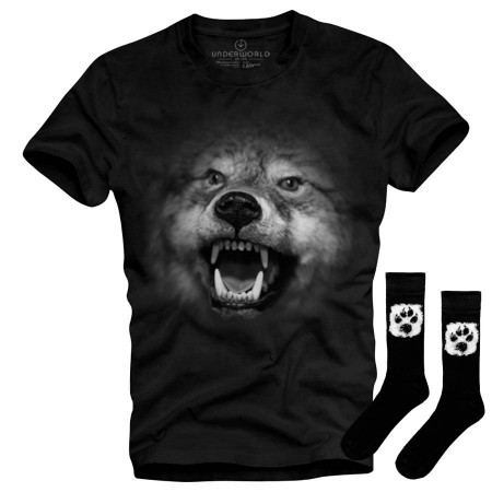 Set cadou T-shirt + șosete UNDERWORLD Wolf / Animal Footprint
