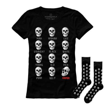 Set cadou T-shirt femeie + șosete UNDERWORLD Hater / Skulls