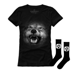 Set cadou T-shirt femeie + șosete UNDERWORLD Wolf / Animal Footprint