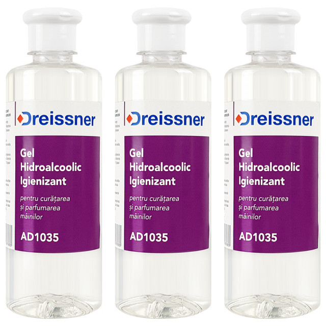 Kit Ingrijire Igienica Gel Hidroalcoolic Igienizant Dreissner 3 Buc x 500 ml