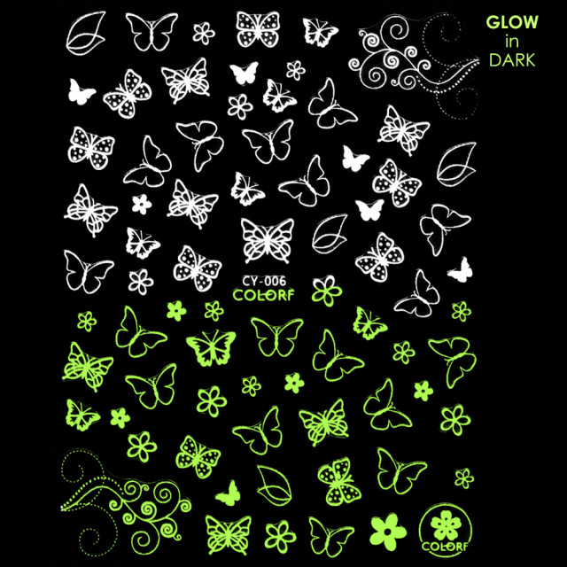 Abtibilde Unghii Glow in Dark Florescente in Intuneric Butterfly Flowers CY-006