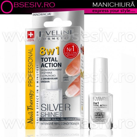 Tratament Unghii 8 in 1 Total Action Silver Shine Eveline Cosmetics, Regenerare Instant cu Particule de Argint