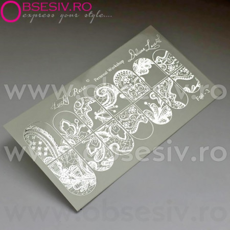 Abtibilduri Unghii pe Bază de Apă, Model "ORNAMENTS", Cod Foil-3 Silver, Accesorii Manichiura Nail Art