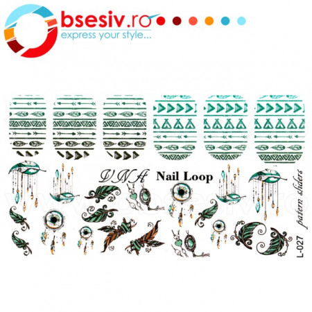 Abtibilduri Unghii pe Baza de Apa, Model Indian Dreams, Cod L-027, Abtibilde Unghii Calitate Superioara