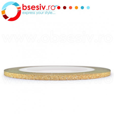 Banda Decor Unghii Autoadeziva, Culoare Bronz Light cu Sclipici, Latime 1mm, Role Adezive Manichiura