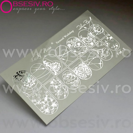 Abtibilduri Unghii pe Bază de Apă, Model "BAROQUE FLOWERS", Cod Foil-5 Silver, Accesorii Manichiura Nail Art