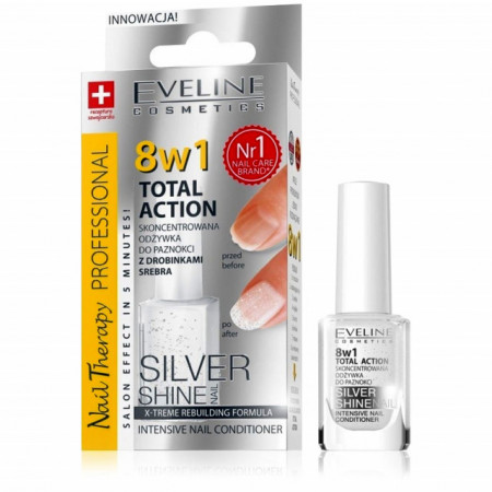 Tratament Unghii 8 in 1 Total Action Silver Shine Eveline Cosmetics, Regenerare Instant cu Particule de Argint