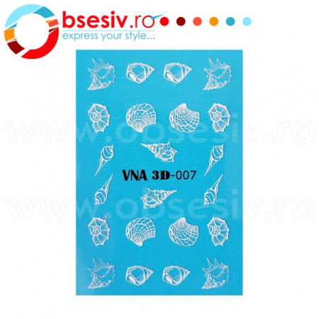 Abtibilduri Unghii pe Baza de Apa cu Efect 3D, Model 'Seashells', Cod VNA 3D-007, Abtibilde Unghii 3D