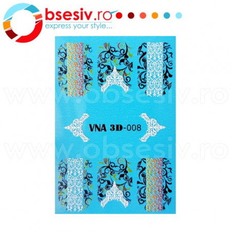 Abtibilduri Unghii pe Baza de Apa cu Efect 3D, Model 'Queen Ornaments', Cod VNA 3D-008, Abtibilde Unghii 3D
