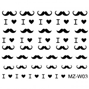 Abtibilde Unghii Mustati Negre, MZ-W03 (Abtibilduri Unghii - Tatuaje Unghii - Nail Stickere)