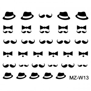 Abtibilde Unghii Mustati Negre, MZ-W13 (Abtibilduri Unghii - Tatuaje Unghii - Nail Stickere)