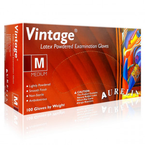 Manusi Examinare Latex Usor Pudrate Aurelia® Vintage® Alb Bej Cutie 100 Buc.