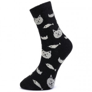 Sosete Calduroase din Lana Model 'Kitty Wool Winter' Culoare Negru