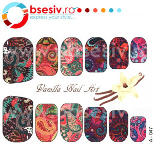 Abtibilduri Unghii pe Baza de Apa, Model Fractal Ornaments, Cod A-047, Abtibilde Unghii Calitate Superioara