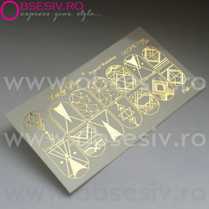 Abtibilduri Unghii pe Bază de Apă, Model GEOMETRIC FORMS, Cod Foil-1 Gold, Accesorii Manichiura Nail Art
